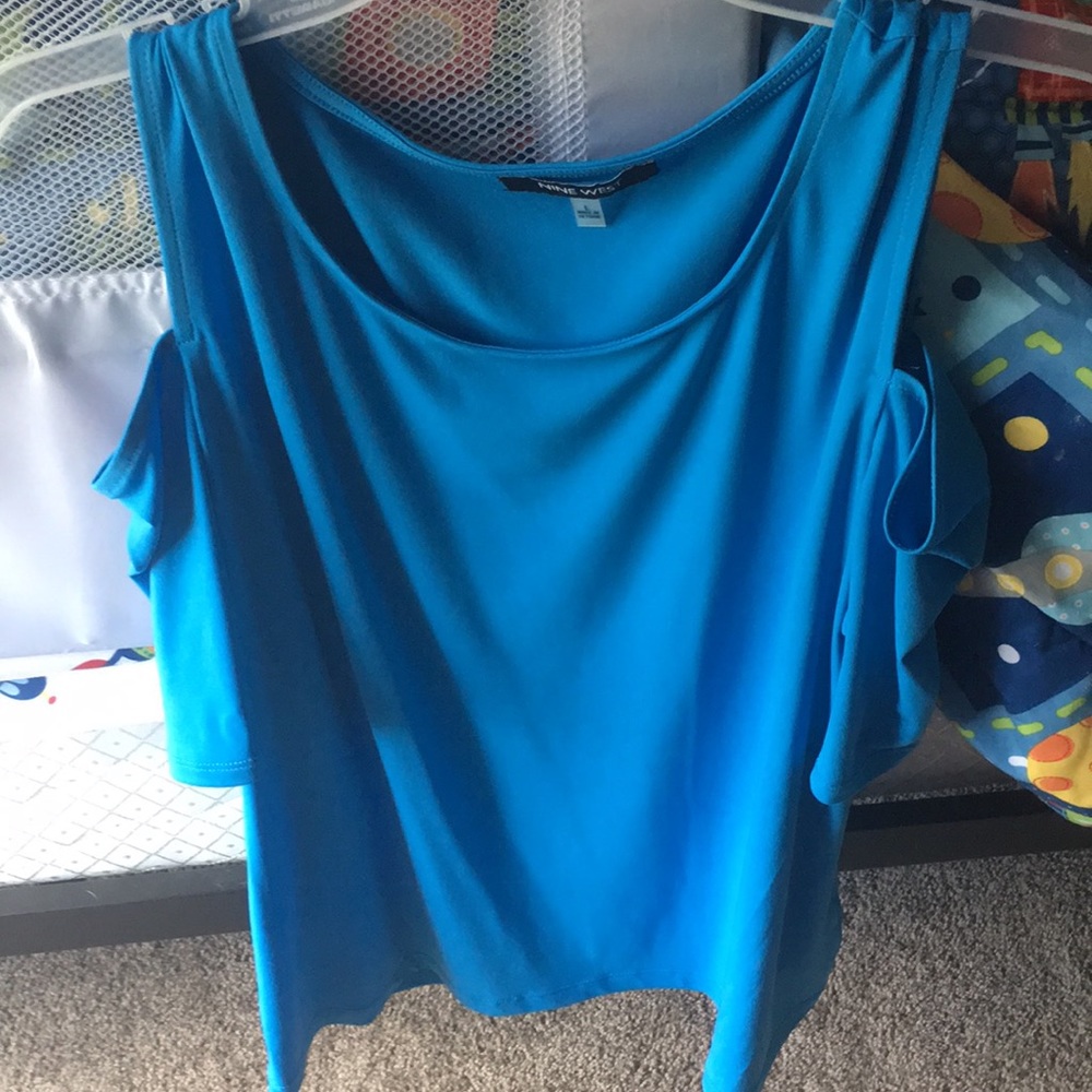 Blue cold shoulder top